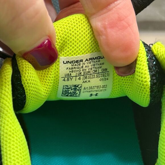 Under Armour Kids Black and Neon Green Sneakers - Picture 8 of 8
